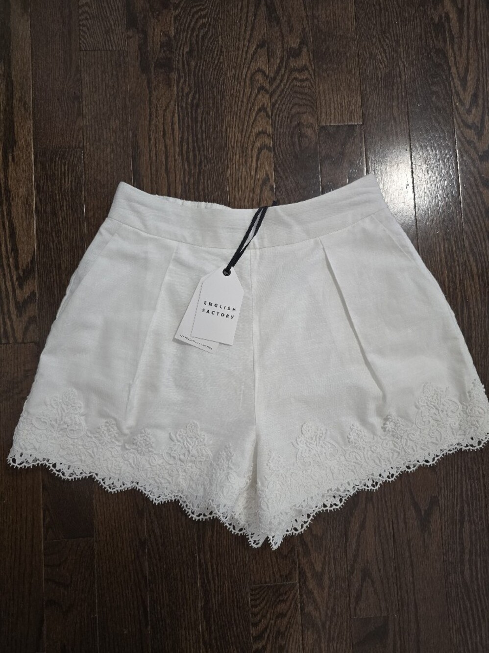 English Factory White High-Waist Lace Hem Women's Shorts Size XS